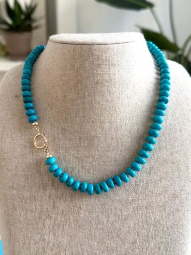 Turquoise Blue Knot 43cm Titanium Steel Natural Stone Geometric Bohemia Handmade Beaded Necklace