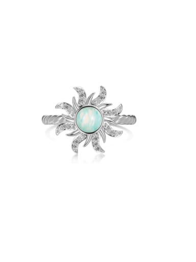 Platinum+ White DY120984 S W WH 925 Sterling Silver Synthetic Opal Sun Dainty Band Ring