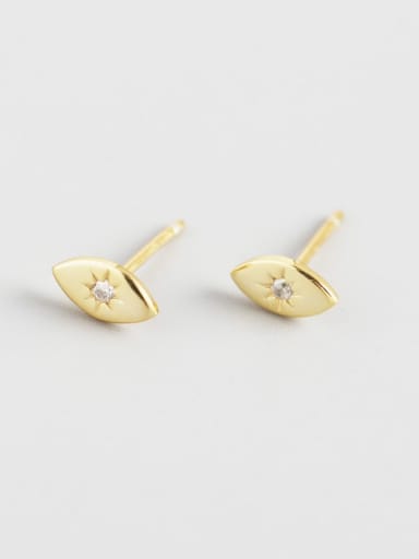 Gold 925 Sterling Silver Rhinestone White Geometric Minimalist Stud Earring