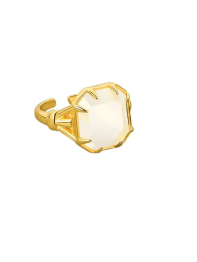 18k gold 925 Sterling Silver Natural Stone Geometric Vintage Band Ring