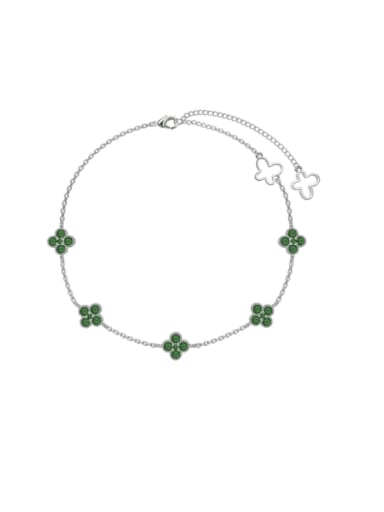 Platinum Green DY160006 S W WG 925 Sterling Silver Cubic Zirconia Dainty Flower   Anklet