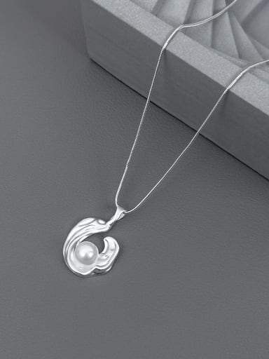 925 Sterling Silver Imitation Pearl Irregular Minimalist Necklace