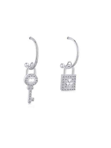 925 Sterling Silver Cubic Zirconia Key Lock Dainty Drop Earring