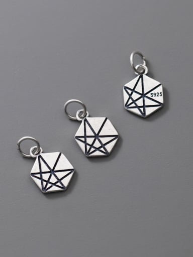 925 Silver Distressed Thai Silver Pattern Hexagon Geometric Pendant