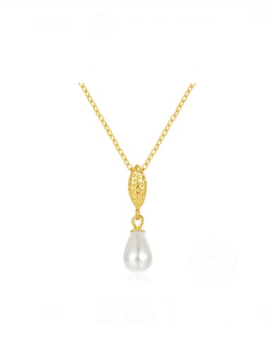 golden 925 Sterling Silver Imitation Pearl Water Drop Minimalist Necklace