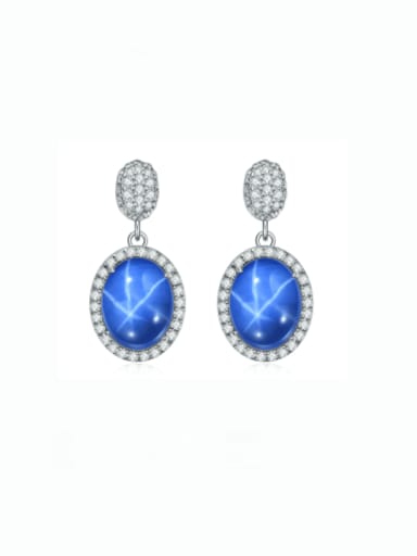 925 Sterling Silver Natural Gemstone Geometric Luxury Stud Earring