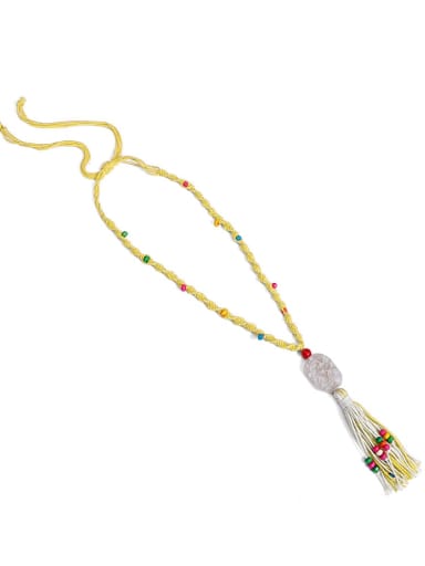 Bead Natural stone Rope Cotton Tassel Bohemia Hand-Woven Long Strand Necklace