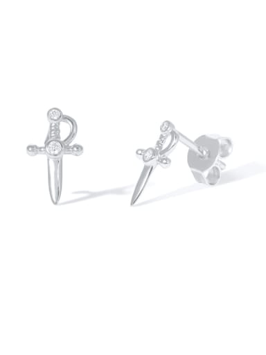 Platinum 925 Sterling Silver Cross Minimalist Stud Earring