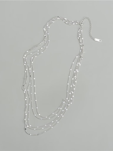silvery 925 Sterling Silver Irregular Minimalist Multi Strand  Chain Necklace