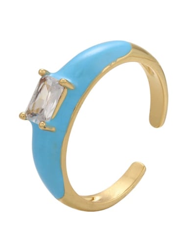 blue Brass Enamel Cubic Zirconia Geometric Trend Band Ring
