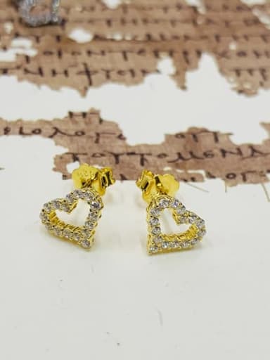 golden 925 Sterling Silver Cubic Zirconia Heart Dainty Stud Earring