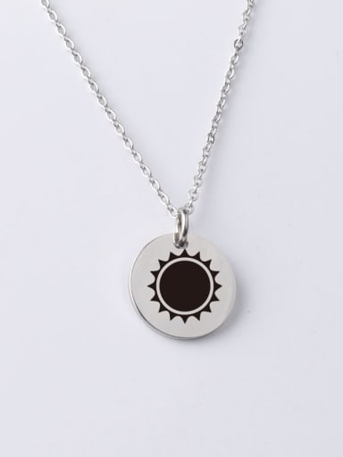 Stainless Steel Disc Sun Pattern Pendant Necklace