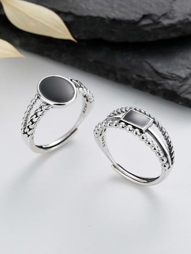 925 Sterling Silver Enamel Geometric Vintage Stackable Ring