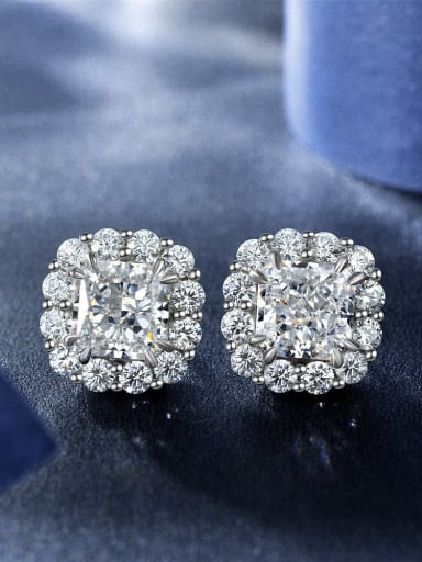 925 Sterling Silver High Carbon Diamond Geometric Luxury Cluster Earring