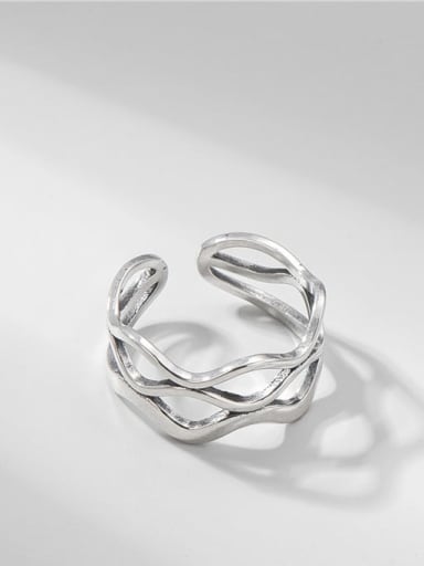 925 Sterling Silver  Vintage Three Layer Wave Band Ring