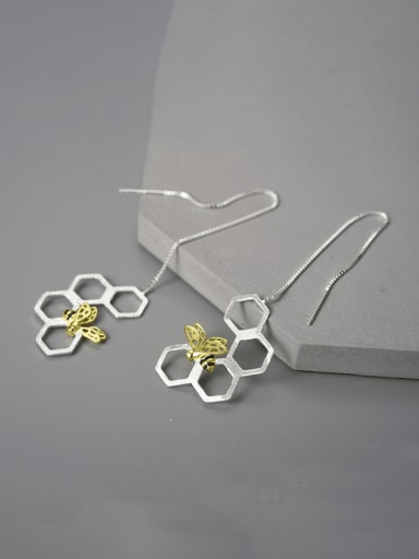 925 Sterling Silver Flower Minimalist Hook Long  Earring