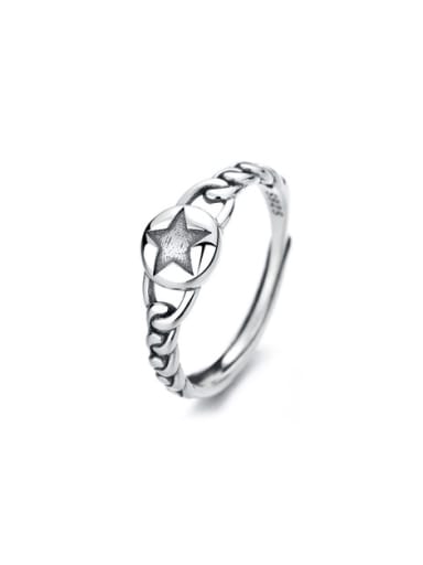 925 Sterling Silver Heart Vintage Twist Chain Band Ring