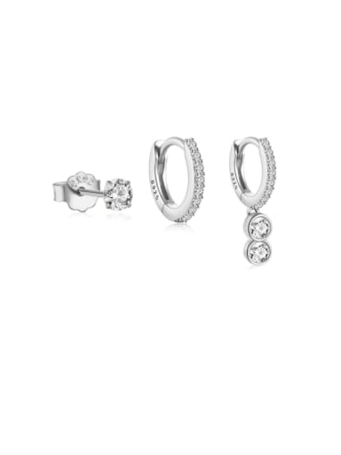 3 pieces per set in platinum 925 Sterling Silver Cubic Zirconia Geometric Minimalist Huggie Earring