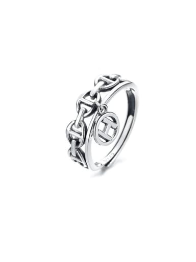 925 Sterling Silver Hollow   Letter Vintage Band Ring