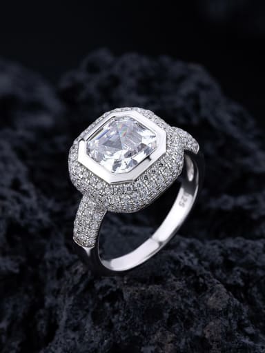 925 Sterling Silver Cubic Zirconia Square Luxury Cocktail Ring
