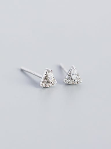 Platinum 925 Sterling Silver Cubic Zirconia Triangle Vintage Stud Earring