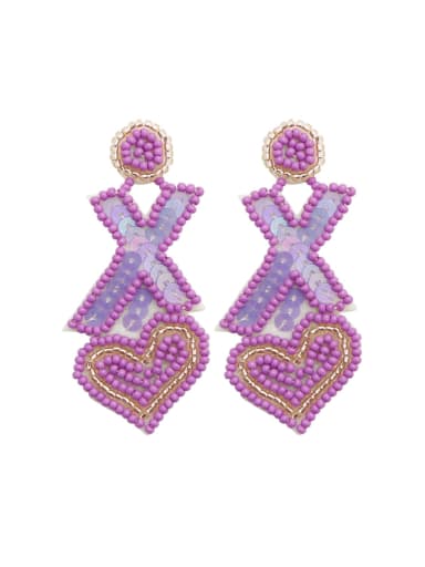 E69058 Purple Alloy MGB beads Multi Color Heart Hip Hop Pure handmade Weave Earring