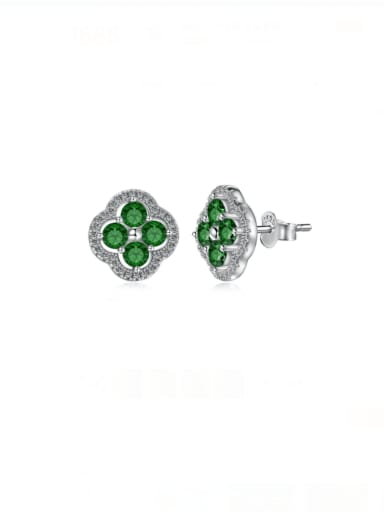 Platinum+ Green  DY1D0332 S W WG 925 Sterling Silver Cubic Zirconia Dainty Clover  Earring Ring and Necklace Set