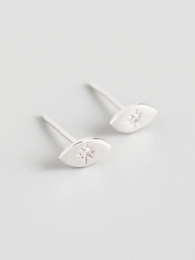 Platinum 925 Sterling Silver Rhinestone White Geometric Minimalist Stud Earring