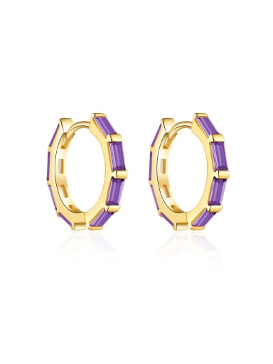 18K gold [purple stone] 925 Sterling Silver Cubic Zirconia Geometric Dainty Stud Earring