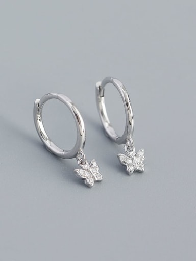 Platinum (white stone) 925 Sterling Silver Cubic Zirconia Butterfly Minimalist Huggie Earring
