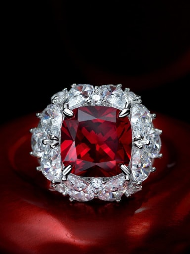 Red corundum [R 1162] 925 Sterling Silver High Carbon Diamond Geometric Luxury Ring