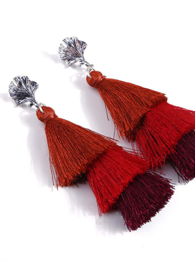 Red e68436 Alloy Embroidery thread Tassel Bohemia Hand-Woven Drop Earring