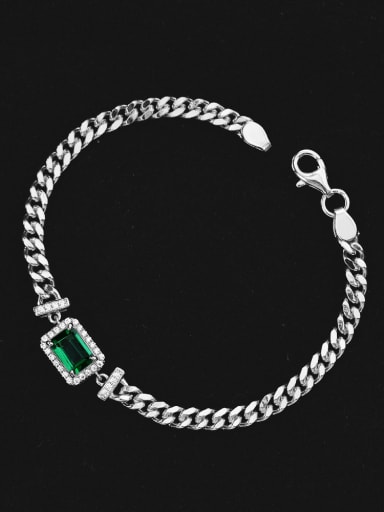 Cultivate emerald15cm 925 Sterling Silver High Carbon Diamond Geometric Dainty Link Bracelet