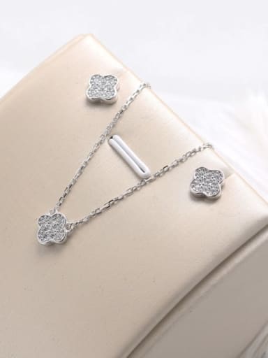 925 Sterling Silver Cubic Zirconia Minimalist Flower  Earring and Necklace Set