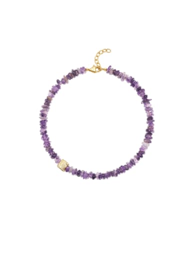 Purple gravel necklace 38 +5cm Titanium Steel Natural Stone Multi Color Geometric Bohemia Beaded Necklace