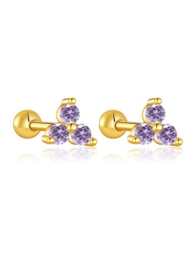 18k gold (purple stone) 925 Sterling Silver Cubic Zirconia Geometric Dainty Stud Earring