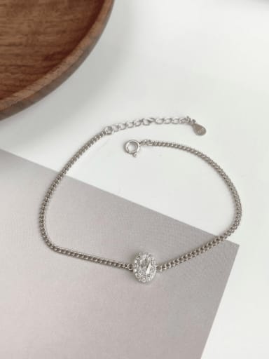 platinum DY150148 925 Sterling Silver Cubic Zirconia Geometric Minimalist Link Bracelet