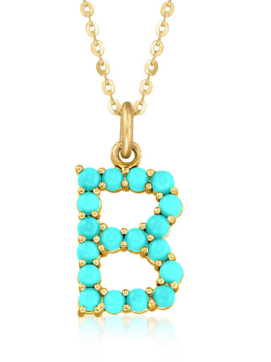 Gold B 925 Sterling Silver Turquoise Letter Dainty Necklace