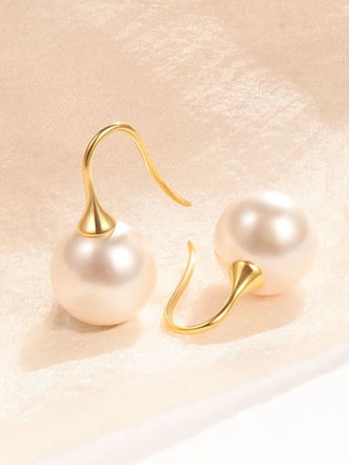 Pearl 12M Gold Ear Hook 925 Sterling Silver Imitation Pearl Geometric Minimalist Hook Earring