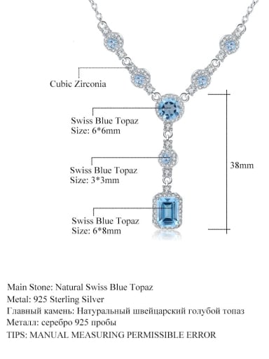 Swiss Blue Crystal 925 Sterling Silver Swiss Blue Topaz Geometric Luxury Necklace