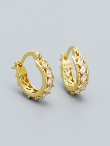 Golden (white stone) 925 Sterling Silver Cubic Zirconia Geometric Vintage Huggie Earring