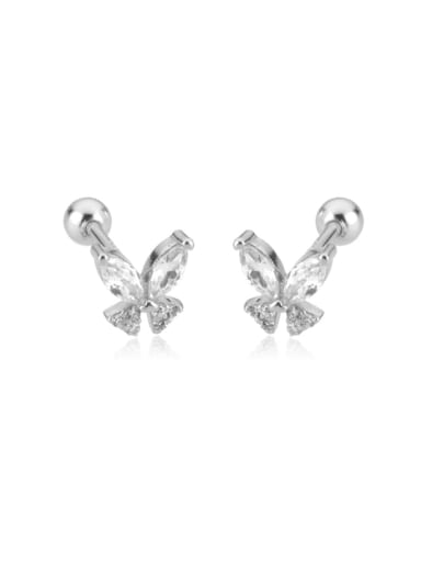 Platinum (White Stone) 925 Sterling Silver Cubic Zirconia Butterfly Dainty Stud Earring