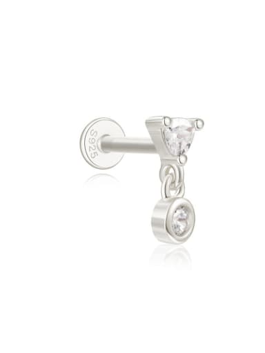 Single Platinum 2 925 Sterling Silver Cubic Zirconia Geometric Minimalist Single Earring