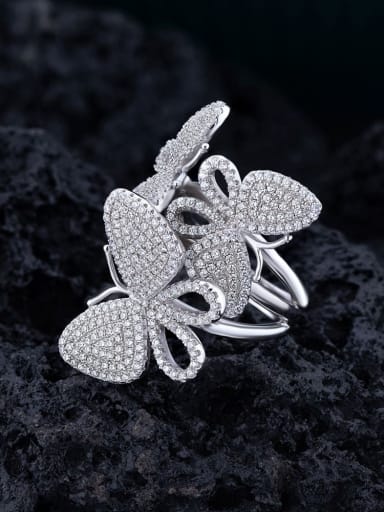 925 Sterling Silver Cubic Zirconia Butterfly Luxury Cocktail Ring