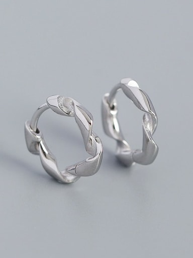 Platinum 925 Sterling Silver  Hollow Geometric Minimalist Hoop Earring