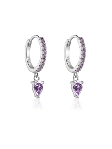 (Platinum) Purple Stone 925 Sterling Silver Cubic Zirconia Water Drop Dainty Stud Earring