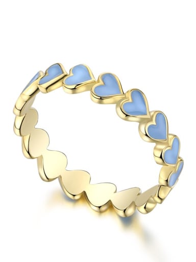 Gold blue AY120213 925 Sterling Silver Enamel Heart Minimalist Band Ring