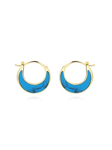 E2775 Turquoise Gold 925 Sterling Silver Enamel Geometric Minimalist Huggie Earring