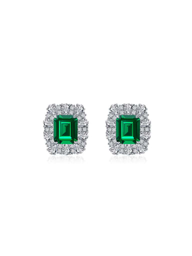 925 Sterling Silver High Carbon Diamond Green Geometric Luxury Stud Earring