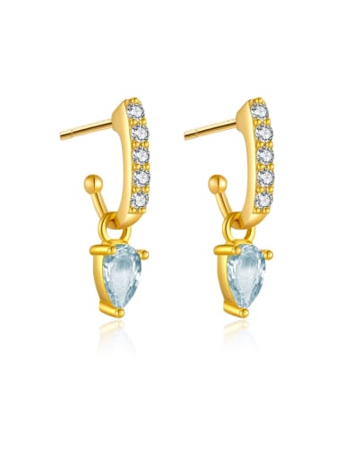 18 Gold K [Light Blue] 925 Sterling Silver Cubic Zirconia Geometric Dainty Stud Earring